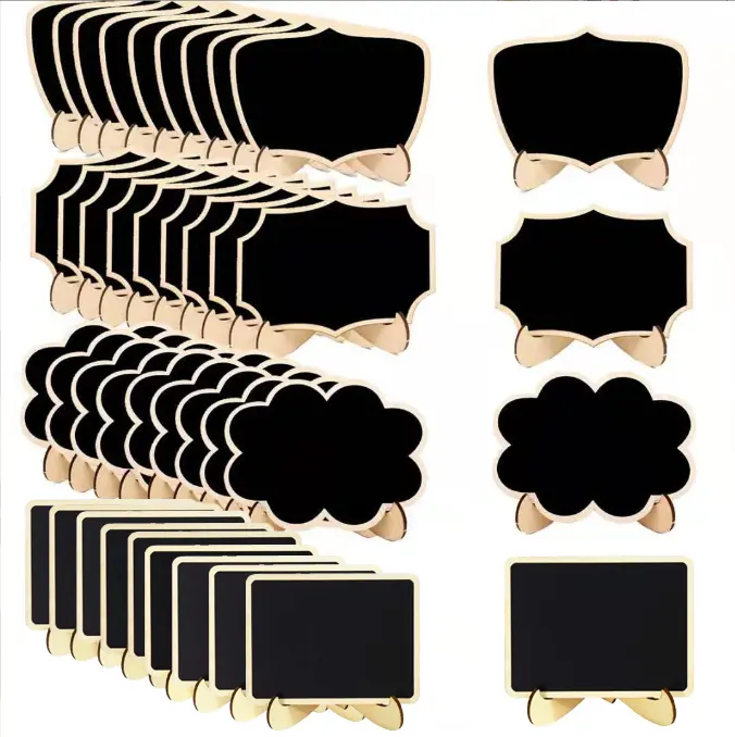 20 peças de Madeira Mini lousas Planta Etiquetas Sinais mensagem placa mini quadro-negro com 4 desenhos formas