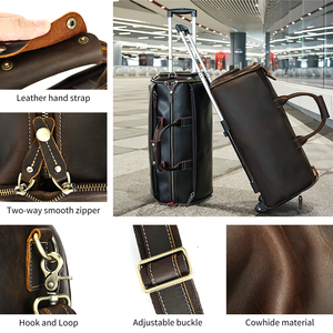 カスタムクレイジーホース本革トラベルバッグ荷物男性折りたたみ収納服ダッフルバッグ革トラベルバッグ男性 - Product Image 3