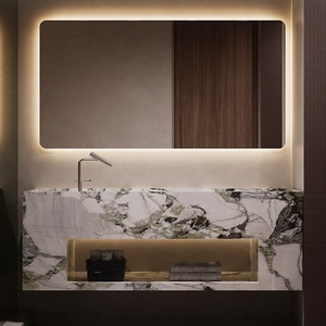 Lavabo minimalista personalizado de losa de roca gris sin juntas, espejo inteligente colgante de pared para baño, ideal para villas y hoteles. - Product Image 2