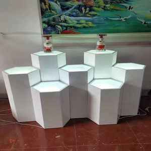 Modern Commercial Boutique <strong>Display</strong> Case Wooden <strong>Lacquered</strong> MDF Hexagonal Exhibition Stand Luminous Light Glass <strong>Table</strong> for Museums - Product Image 5