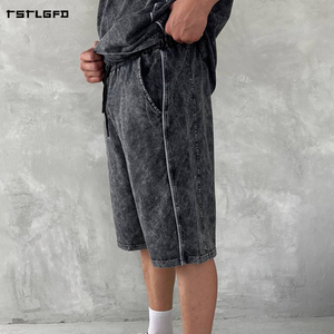 Manufacturer Gradient <b>Spray</b> Dye Shorts <b>Set</b> for Custom Logo in Vintage Street Style and High Quality Distressed Mens Tracksuit - Product Image 3