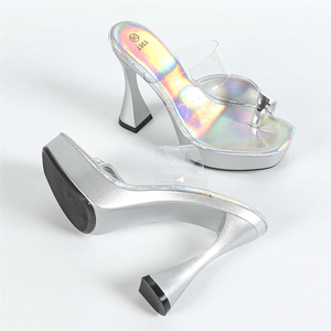 Silver Bride Transparent Upper Stiletto High <b>Heels</b> Ultra-high Waterproof Platform Fashionable <b>Red</b> Women's High <b>Heels</b> - Product Image 2