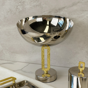Bol en métal doré rond de luxe moderne en acier inoxydable de grande taille pour salade fruits chocolat ou sucre - Product Image 3