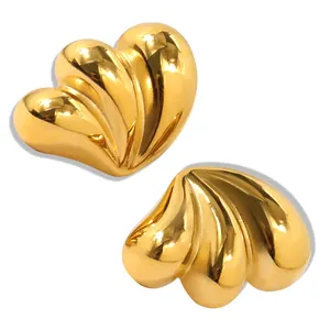 Minos New Arrival Stainless Steel Wings Earrings Hypoallergenic 18k Gold Plated Tarnish Free Stripe Wing Shape Stud Earrings