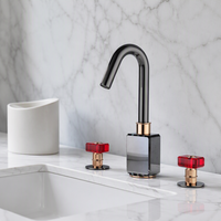 Robinet de salle de bain de luxe en laiton avec poignée en cristal, finition noircie, 3 trous, mitigeur noir à montage sur comptoir