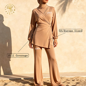 Traje de Baño Musulmán de <span class=keywords><strong>3</strong></span> Piezas con Mangas Largas y Diseño de Cintura Cruzada para Mujer, Modesto, Venta al Por Mayor del Fabricante - Product Image 1