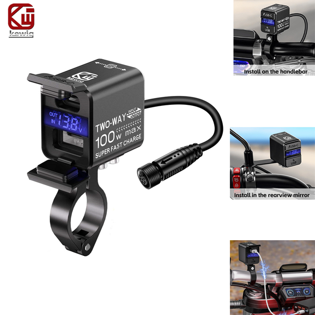 Kewig ODM Waterproof Motorcycle USB Charger SAE USB Adapter for GPS Smartphone Camera 100W PD Type C QC 3.0 Two-Way Charging