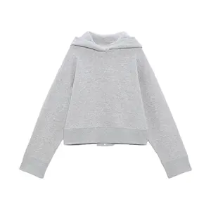 Üretici özel düz boş gri hoodie kadınlar için hiçbir dize gri düz renk tişörtü unisex