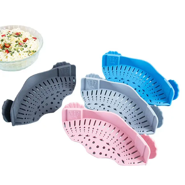 Factory Wholesale Simple and Convenient Kitchen Supplies Silicone Vegetables Rubber Strainer Silica gel filter on the pot side