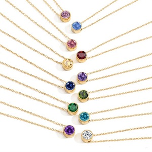 Collar con Colgante Redondo <span class=keywords><strong>de</strong></span> Piedra <span class=keywords><strong>de</strong></span> Nacimiento Chapado en Oro PVD, Acero Inoxidable, Cristal, 12 Meses, para Mujer - Product Image 2