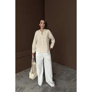 Camisa de Lino Beige Minimalista para Mujer, Transpirable, Estilo Diario, Diseño Simple, Blusa de Manga Larga - Product Image 6