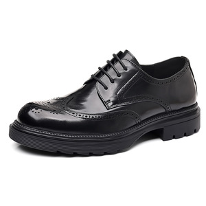 Chaussures en cuir Brock pour hommes, style business haut de gamme, en cuir de vachette véritable pleine fleur, motif uni, à lacets, style britannique, épaisses, confortables et souples - Product Image 1