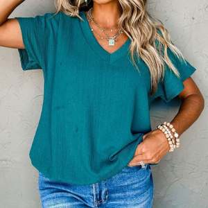 Custom Wholesale <b>Women</b> Summer Tops Casual <b>T</b> <b>Shirt</b> <b>Women</b> Clothing Solid Color Short Sleeve <b>V</b>-<b>neck</b> Hot Sale Plain Cotton <b>T</b>-<b>shirt</b> - Product Image 1