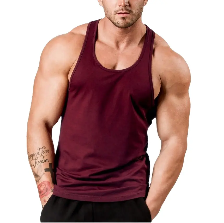 wholesale custom logo print fitness gym sporty sports stringer man Quick Dry Sleeveless tops 100% Cotton tank top for men