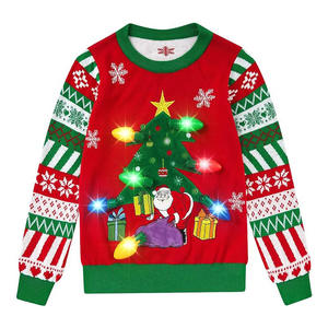 Maglione Natalizio Divertente Unisex Personalizzato Lavorato a Maglia Jacquard con Luci a LED, Pullover Girocollo Brutto di Natale da <span class=keywords><strong>Donna</strong></span> - Product Image 1