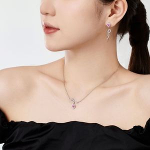 Dylam Charm Design 925 Sterling <b>Silver</b> Rhodium Plated Geometric Line Bow-knot Heart Shape Eternity 5A Zirconia <b>Stud</b> <b>Earrings</b> - Product Image 2