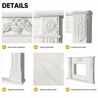 Cheminée en marbre de style français BSA, sculptée à la main, avec panier floral et relief de feuilles d'acanthe, pour villa intérieure