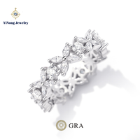 Bague pour femme en argent 925 avec moissanite originale brillante de 1 carat, taille brillant, forme goutte d'eau, motif trèfle à quatre feuilles, sertissage à griffes romantique