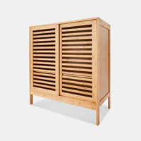 OEM Klassischer Indoor-Bambusschuhschrank mit 4 Regalen und 2-seitigen Schiebetüren – Multifunktionaler Aufbewahrungsorganizer für das Wohnzimmer