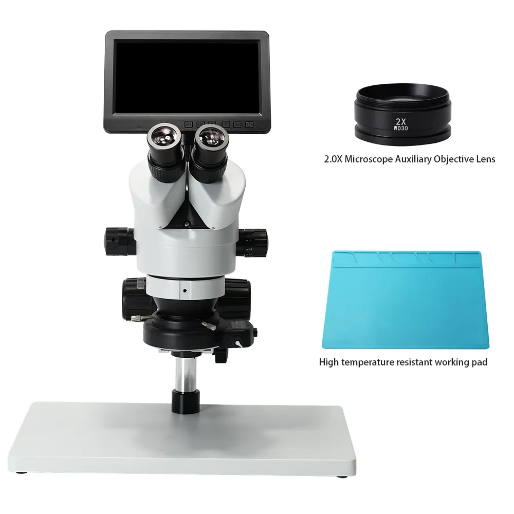 stereo trinocular zoom mobile repair 26MP camera microscopes Magnification 7-50x with display screen trinocular Telescope