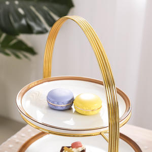 Tatlı standı ekran gıda raf Metal lüks altın düğün için 2 Tier meyve kek standı parti masa dekorasyon - Product Image 5