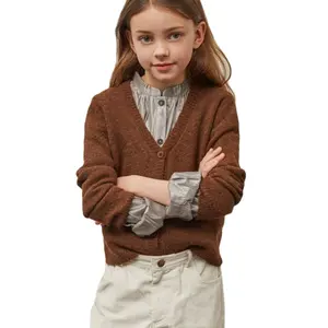 맞춤형 아동 의류 제조업체 유기농면 긴 소매 키즈 카디건 수제 아기 소녀 뜨개질 스웨터