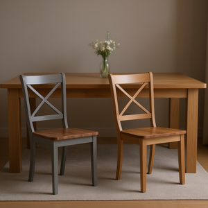 Sedie da Pranzo in Legno Massello di Gomma Grigio e Naturale, Stile Rustico Moderno, Set di 4 Sedie Stabili per Arredamento Casa, Misura Standard - Product Image 2