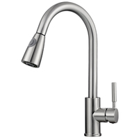 Robinet de cuisine extractible en acier inoxydable brossé SUS304, mitigeur monocommande eau chaude et froide avec douchette à double fonction