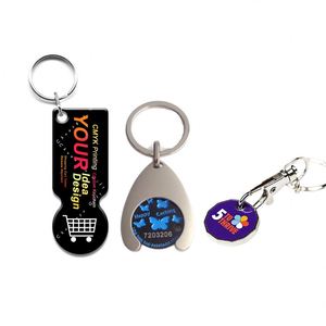 Custom Printing Logo Metal <b>Key</b> Supermarket Shopping Cart Chips with Epoxy Token Keyring Canada UK US EURO <b>Trolley</b> Coin Keychain - Product Image 1