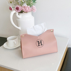 Boîte à mouchoirs créative en cuir, pour la maison, le salon, la salle de bain, la chambre à coucher, simple, polyvalente, pratique, orange, dessus plat en forme de V - Product Image 1