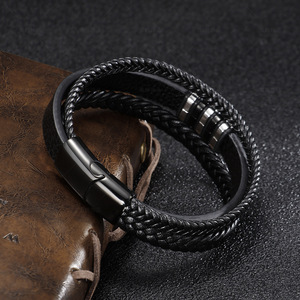 All'ingrosso bracciale da <span class=keywords><strong>uomo</strong></span> in vera pelle multistrato in acciaio inossidabile intrecciato <span class=keywords><strong>accessori</strong></span> di moda - Product Image 2