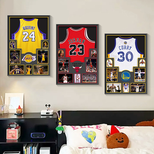 Cadre d'affichage de <span class=keywords><strong>basket</strong></span>-ball avec étoiles Stephen, toile huilée en porcelaine, art mural pour chambre d'enfant garçon, décoration de chevet - Product Image 1