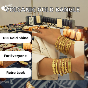 Yitang Fashion Unisex Volcanic Irregular Vintage Party <b>Crystal</b> Rhinestone Bangle Golden Zinc Alloy 18K Open <b>Bracelet</b> - Product Image 2