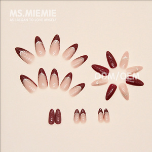 Ms.Miemie - Juego de 24 <span class=keywords><strong>Uñas</strong></span> Postizas Reutilizables de Estilo Stiletto, Punta Francesa, Diseño de Espiral, Lentejuelas Metálicas Rojas, <span class=keywords><strong>Uñas</strong></span> Artificiales - Product Image 3