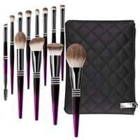 Daily Queen Artists Nouvelle Arrivée Ensemble de 12 pinceaux de maquillage à poils synthétiques dégradés violets, manche en bois et ornés de strass