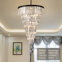 Lustre en cristal cascade de style américain, décoration luxueuse pour villa, lustre pour escaliers en spirale, lampe suspendue, luminaire suspendu