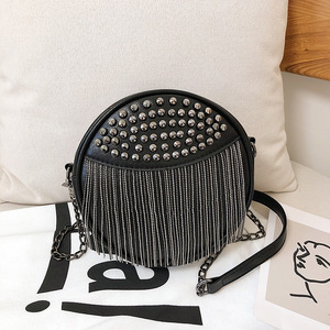 Women's <b>Black</b> <b>Small</b> Shoulder Tote <b>Bag</b> New Fashion Trendy Rivet Tassel Closure Cotton Cover Tassel <b>Bag</b> Tanjing - Product Image 2