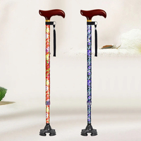 I03FC15YBU- # B #     Bâtons de marche télescopiques réglables à quatre pieds avec poignée en bois et motif floral, rotation à 360° °   Base rotative.