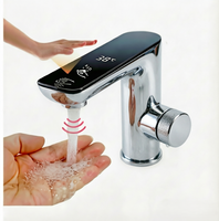 Distributeur de savon intelligent 2-en-1 avec capteur, finition dorée de couleur personnalisée, affichage numérique LED |   Mitigeur de lavabo monotrou sans contact