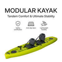 Kayak de pêche modulaire tandem vert citron, avec chaise antidérapante et pont en polyéthylène PE, pour vente en gros