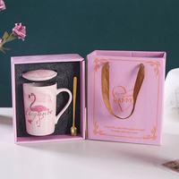 Vente en gros personnalisé 420ml coffret cadeau de tasses à café en céramique marbrée pour couple avec couvercles et cuillères