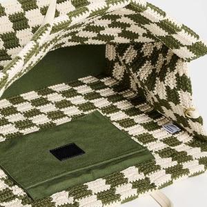 Women's Large Capacity Crochet <b>Checkered</b> Portable Beach Weekender Bag <b>Top</b> Handles Custom Summer Tote Open Spring Autumn Winter - Product Image 3