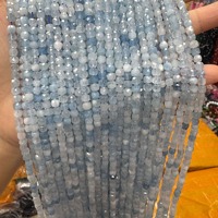 Perles cubiques facettées en aquamarine naturelle de 4 mm, pierres précieuses bleues en vrac pour la fabrication de bijoux, vente en gros, fournitures DIY, bracelet, collier