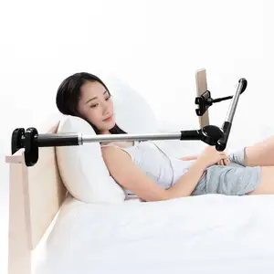 Plastic gooseneck flexible deskside mobile tablet mount long flexi retractable bed frame cell phone holder rotating