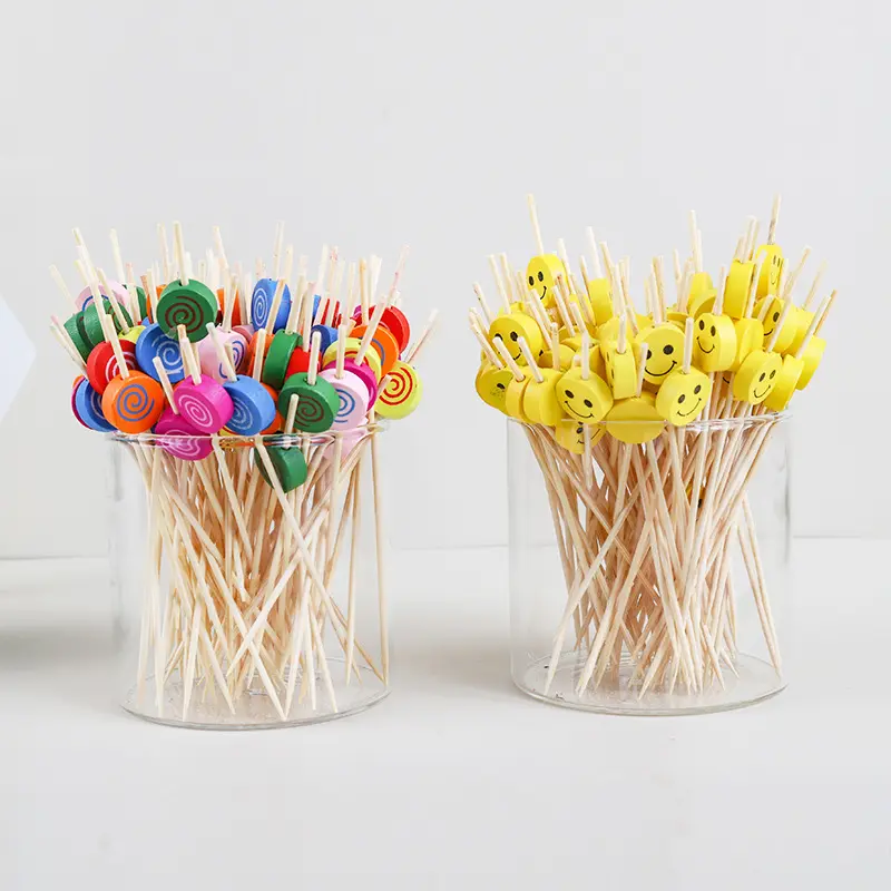 Eco-friendly Customized Bamboo Wood Decorative Party Toothpick Kids Lunch Accessories Fruit Picks Burger Skewers