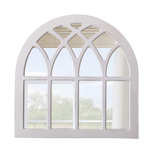 Farmhouse Handmade Luxury Decorative White Wooden Hanging Mirrors Espejo Arched <strong>Window</strong> Pane Rustic Wood Framed Wall Mirror - Product Image 1