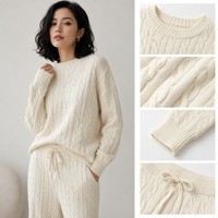 Ensemble deux pièces en tricot torsadé pour femme FNJIA, pull et pantalon large à cordon de serrage, vêtements de détente confortables, fabrication OEM sur mesure, vente en gros