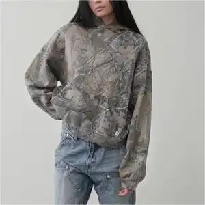 Unisex High Quality Heavyweight Dtg Printing Hoodie 400gsm Cotton Thick Drop Shoulder Pullover Forest Camouflage Hoodies For Men
