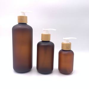 Envase Cosmético, Tarro de Crema de Bambú de 8oz, Botella de Loción de Plástico Esmerilado Ámbar de 2oz, 4oz, 250ml, 16oz con Tapa de Bambú y Bomba Dosificadora - Product Image 4