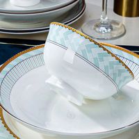 Ensemble d'Assiettes de Table en Porcelaine Fine à Bord Doré, Vaisselle Bleu Ciel, Ensemble de Vaisselle en Céramique de Luxe pour la Vente en Gros